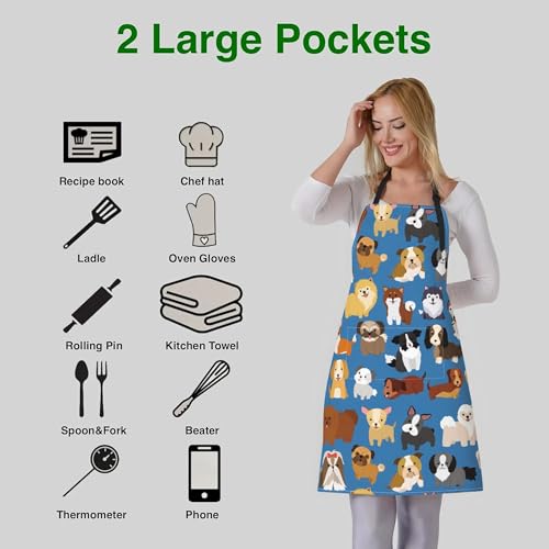 Dog or Paw Apron - 33" x 28" Large with 26" Waist Ties, Lightweight, with 2 Pockets for Your Cooking Essentials - style: Dog and Puppy