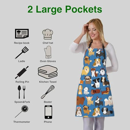 Dog or Paw Apron - 33" x 28" Large with 26" Waist Ties, Lightweight, with 2 Pockets for Your Cooking Essentials - style: Dog and Puppy