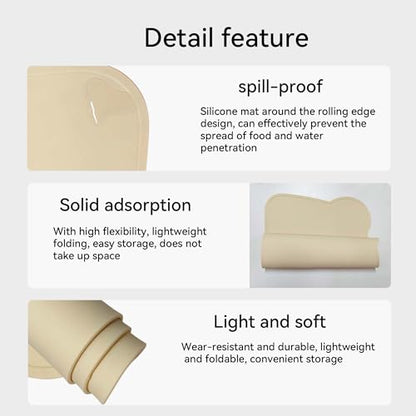 Silicone Waterproof Dog Cat Pet Feeding Mats,Anti Slip Pet Bowl Mats, BPA Free Silicone Pete Feeding Mat Bear Pattern 16In x 12In(Beige) - color: beige