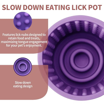 Dog Lick Bowl, Bestalk Anxiety Relief Slow Feeder Dog Lick Mat Treat Dispenser, Non-Slip Dog Licking Bowl Dog Enrichment Toys for Small Medium and Large Breed Dogs, BPA Free Silicone(Purple,M-L) - color: Purple, size: M-L