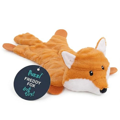 Fuzzl Freddy Fox Crinkle & Squeak Dog Toy – Low Stuffing Soft Plush Puppy Toy – Interactive Squeaky Dog Toy for Small to Medium Dogs – Crinkly Fox Toy for Shaking, Tossing & Snuggling - style: Freddy Fox