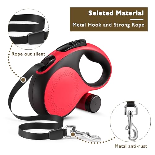 Retractable Dog Leash with Chew Proof Cable,26 ft Durable Dog Leash for Large Medium Dogs up to 110 lbs, 360° untangled, One-Handed Brake. (Red) - color: Red, size: 26ft