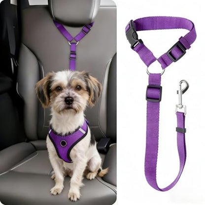 Secure Buckle Dog Seat Belt – 15.7~21.7 Inches Adjustable Pet Tether for Vehicle Safety - Purple