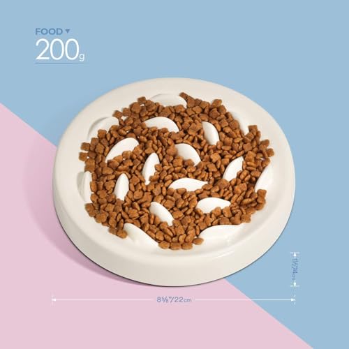 Slow Feeder Bowl for Cats and Small Dogs,Cilkus Fish Pool Design, Fun Interactive Bloat Stop Puzzle Feeder Bowl Healthy Eating Diet Made of Melamine Food Grade Material Dishwasher Safe (White) - color: White