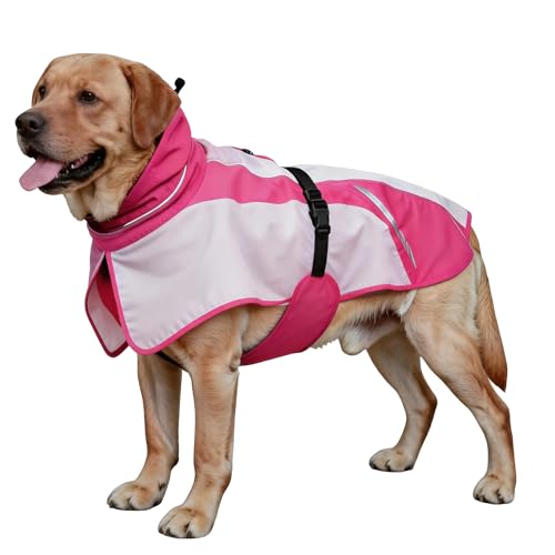 Waterproof Dog Raincoat, Windproof Breathable High Collar Rain Jacket with Leash Hole, Adjustable Pet Rain Coat with Reflective Stripes for Small Medium Large Dogs - color: Dark Pink&Pink, size: 3X-Large