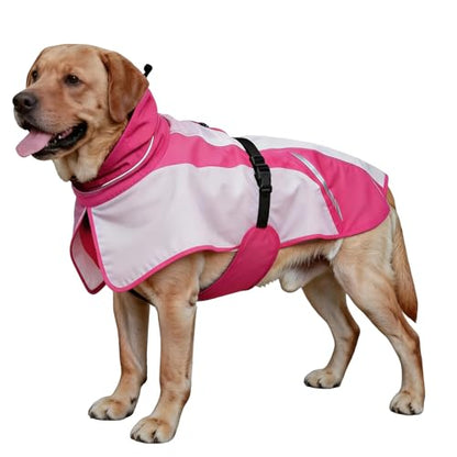 Waterproof Dog Raincoat, Windproof Breathable High Collar Rain Jacket with Leash Hole, Adjustable Pet Rain Coat with Reflective Stripes for Small Medium Large Dogs - color: Dark Pink&Pink, size: X-Large