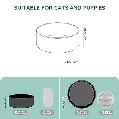 SPUNKYJUNKY 13.5OZ Ceramic Dog and Cat Bowl, Modern Cute Weighted Food Water Bowl for Replacement Black (2 Pack) - color: Black, size: 1.7 CUPS × 2