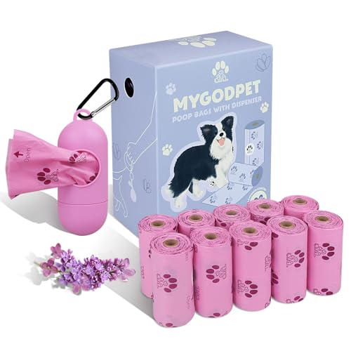 Dog Poop Bags Rolls with Dispenser 150 Count Biodegradable Bags for Dog and Cat Lavender Scented Waste Bag Leak Proof Doggie Poop Bag Doggy Trash Bag Purple - color: B-Purple(Lavender)-1 Dispenser+150 Bags, size: 1 Count (Pack of 150)