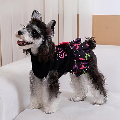 CuteBone Halloween Dog Sweater Dress Spooky Embroidery Turtleneck Puppy Sweater with Bowtie Leash Hole Pullover Winter Dress for Small Dogs - color: Halloween 3, size: Small