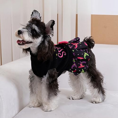 CuteBone Halloween Dog Sweater Dress Spooky Embroidery Turtleneck Puppy Sweater with Bowtie Leash Hole Pullover Winter Dress for Small Dogs - color: Halloween 3, size: Small