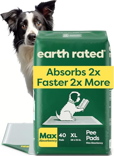 Earth Rated Puppy Pads, Max Absorbency Pee Pads for Dogs, Absorbs 2X Faster & 2X More, Leak Prevention, Potty Training, Fragrance-Free, Unscented, XL, 28” x 34”, 40 Count - size: XL 28"x34" 40-ct