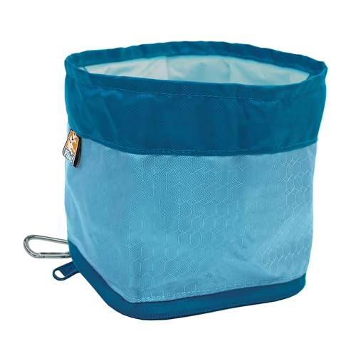 Kurgo Zippy Bowl for Dogs, Collapsible Travel Dog Bowls, Pet Food & Water Hiking Container, Food Grade Silicone, Travel Accessories for Pets, Includes Carabiner, Holds 48 oz (Coastal Blue) - color: Blue