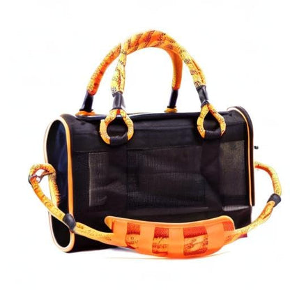 Buddy's Best Airline Approved Pet Carrier – Black & Orange Heavy Duty, Fits Under Seat, TSA Compliant, Ventilated Mesh Design w/Waterproof Base & Reflective Safety Strips - color: Black & Orange