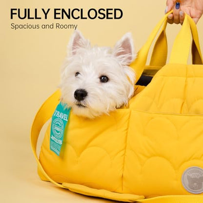 Macaron Cloud Pet Carrier Bag for Small Dogs and Cats, Lightweight Handheld Shoulder Crossbody Puppy Carrier with Storage Pocket, Breathable Expandable Pet Travel Carrier for (Yellow) - color: Yellow