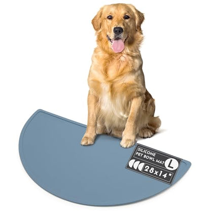 Should We Go? Waterproof Silicone Dog Food Mat – Large Size Non-Slip Pet Bowl Mat, Raised Edge Design, Easy-to-Clean Pet Food Placemat for Dog & Cat Bowls, 28" Across x 14" Deep - Ocean Blue - color: Ocean Blue, size: Large