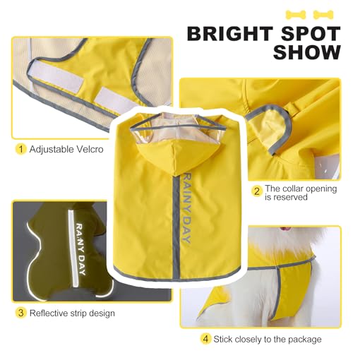 Dog Raincoat Adjustable Pet Waterproof Clothes Lightweight Rain Jacket Poncho Hoodies with Strip Reflective (Yellow, Medium) - color: Yellow, size: Medium
