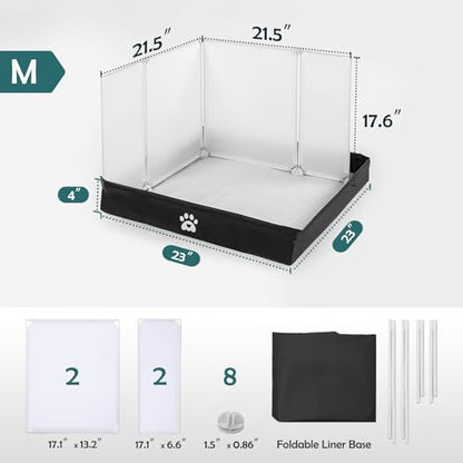 MEEXPAWS Dog Pee Pad Holder Foldable with Dog Litter Box Enclosure High Wall, Puppy Pad Holder Tray with DIY Splash Guard for 22’’x22’’ Pee Pads, Indoor Dog Potty for Small to Medium Dogs, Easy Clean - size: Medium -23'' x 23''