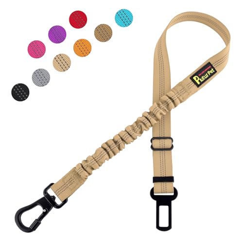 Plutus Pet Dog Seat Belt for Car, Adjustable Dog Car Harness with Carabiner Clip, Reflective Safety Dog Seatbelt Leash with Elastic Bungee, Beige - color: Beige