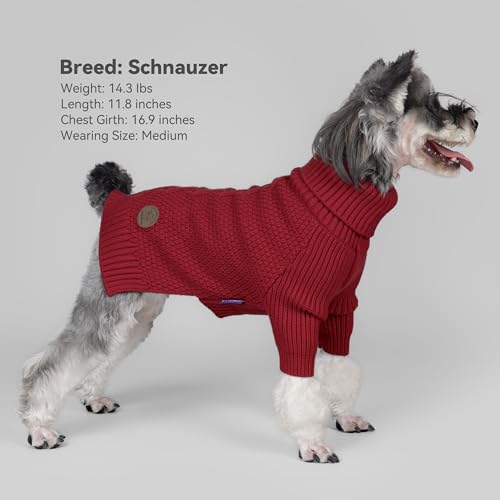 cyeollo Small Dog Christmas Sweater Warm Turtleneck Knitted Pet Winter Dog Clothes with Long Sleeves Puppy Sweaters for Small Dogs - color: Burgundy, size: Small