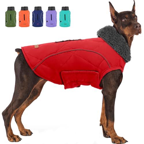 EMUST Winter Dog Coat for Medium Boys - Thick Clothes with Harness Hole for Cold Weather, Red, M - color: NewRed, size: Medium(Pack of 1)