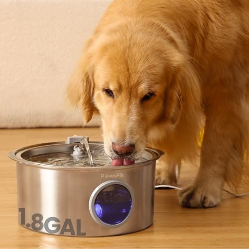 PawsPik Ultra-Quiet Stainless Steel Dog Water Fountain, 1.8-gal - color: Silver