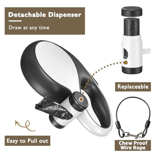 Retractable Dog Leash with Chew Proof Cable,26 ft Durable Dog Leash for Large Medium Dogs up to 110 lbs, 360° untangled, One-Handed Brake. (White) - color: White, size: 26ft