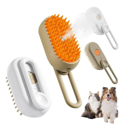 2 Pcs Pet Spray Massage Brush, Cat Hair Steam Brush for Shedding,Cleaning Pet Brush for Massage and Bathing with One Click Spray,Silicone Grooming Spray Comb with 360° Rotating Arm - color: White+khaki