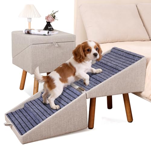 Dog ramp for Small Dogs, 2-in-1 Pet Steps & Ottoman - Foldable Dog ramp for Couch, Non-Slip Wooden Pet ramp for Puppy Senior Injured Dogs (Light Beige, XXL(21.06H)) - color: Light Beige, size: XXL(21.06H)