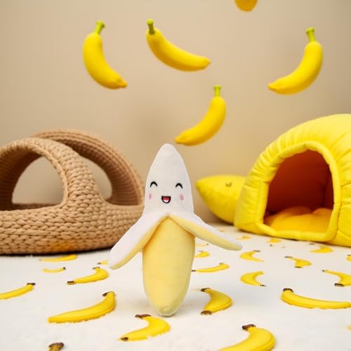 GANPUB 2Pcs Dog Toys,Squeeze Squeaker Puppy Dog Toys, Plush Dog Chew Toys, Dog Squeak Toys Pet Supplies (Banana)