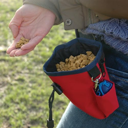 Company of Animals Treat Bag, Red, Zipped Pockets & Drawstring, Clips on Belt, Waistband or Pocket, Waterproof Treats Pouch, Ideal for Dog Walking & Puppy Training - color: Red
