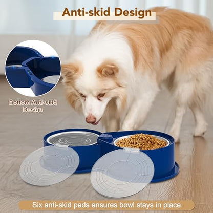 Newget Stainless Steel Dog Bowl Set with Lids, 304 Metal Dual Food & Water Bowls for Dogs & Cats, Large Capacity Pet Feeder with Cover Keeps Food Fresh, Anti-Skid Dog Dish for Small/Medium/Large Pets - color: Blue