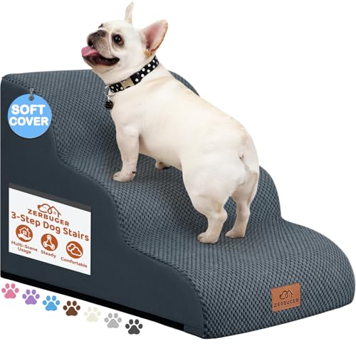 Zerbuger Dog Ramp and Stair for Bed 16" H-20 H,3-Step Cat Stair for Sofa and Chair,4-Step Dog Ramp for High Bed and Window,Durable Nonslip Fabric Cover for Indoor (Dark Grey-16 H, Pet Friendly, 3) - color: Dark Grey