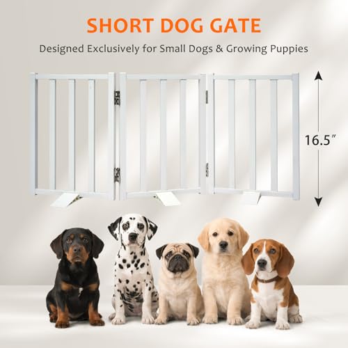 Snagle Paw Short Dog Gate,16.5" Tall Freestanding Metal Dog Gate Only for Small Dogs with Support Feet Easily Step Over,Up to 36" Wide Puppy Gate Indoor for Stairs,Doorways(White,3 Panel) - size: White-3 Panels 16.5"H*36"W