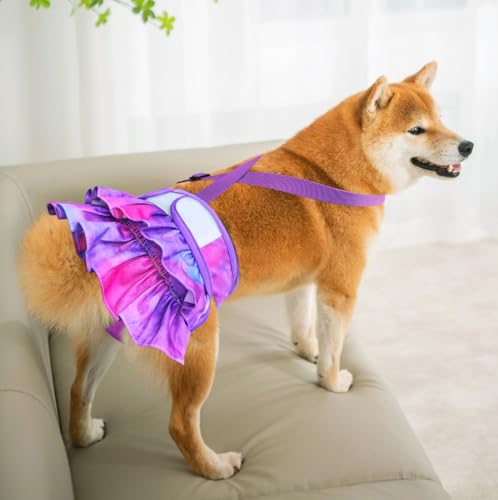 Idepet Female Dog Diapers with Suspender Detachable, 3 Pack Tie Dye Washable Reusable Girl Doggie Diapers Skirts for Small Medium Female Dog in Heat Period Cycle Urinary Incontinence Training XS - size: XS