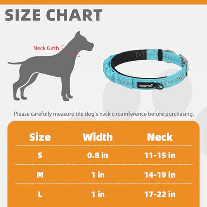 KOOLTAIL Heavy Duty Dog Collar with Handle for Large Dogs, Ballistic Nylon Collar for Training Control, Soft Padded Thick Wide Reflective Dogs Collar with Adjustable Metal Buckle for Walking, Green L