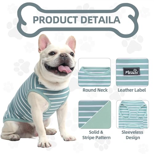 MIHACHI Dog Shirts Cotton Striped T-Shirt, Summer Pet Clothes for Small Dogs, 2-Pack Soft Puppy Apparel Cat Tee, Sleeveless Lightweight, Quick Dry, Breathable,Stretchy, Blue M - color: Green, size: Medium