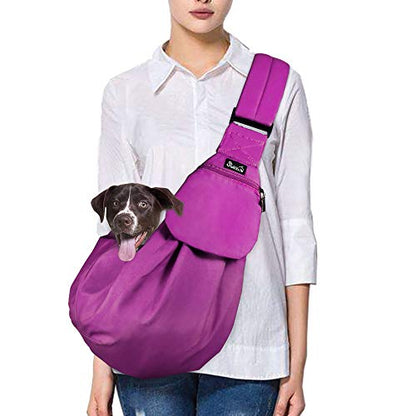 SlowTon Dog Carrier Sling - Thick Padded Shoulder Strap Adjustable Dog Carriers for Small Dogs, Puppy Carrier Purse for Pet Cat with Front Zipper Pocket Safety Belt Machine Washable (Fuchsia M) - color: K-Fuchsia Cotton Fabric