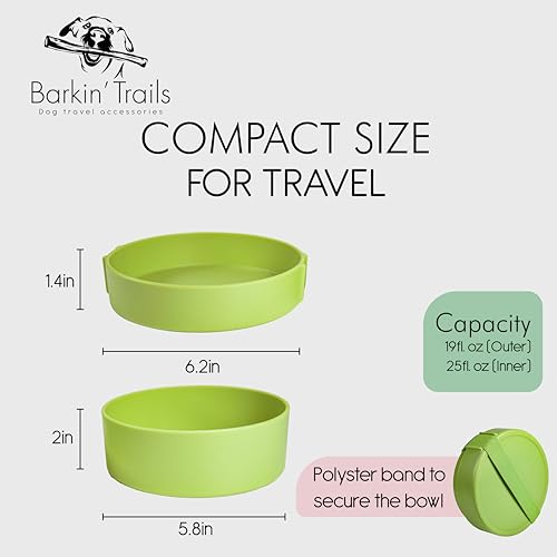 Barkin’ Trails Travel Dog Bowls, Portable Outdoor Water, BPA-Free, Food Grade Plastic Dog Travel Bowl, Camping Essentials & Container (Matcha) - color: Matcha