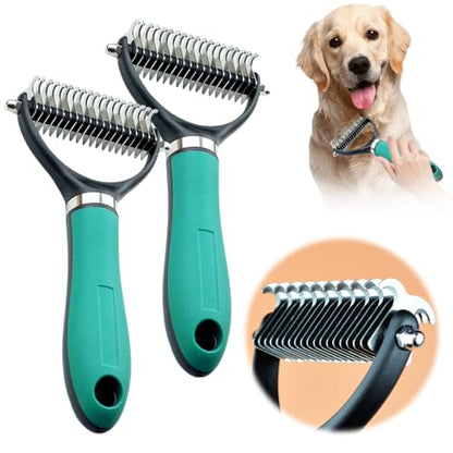 Double-Sided Self-Cleaning Pet Grooming Brush,2026 New Ergonomic Undercoat Rake,Gentle Detangler Brush for Long Thick Pet Hair,Professional Grooming Tool (Green-19Teeth/19Teeth*2) - color: Green-19Teeth/19Teeth*2