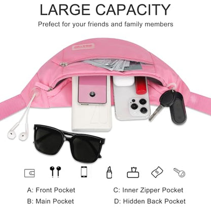 MAXTOP Large Crossbody Fanny Pack with 4-Zipper Pockets,Gifts for Enjoy Sports Festival Workout Traveling Running Casual Hands-Free Wallets Waist Pack Phone Bag Carrying All Phones - color: Hot Pink, style: Large Fanny Pack(4 Zipper Pockets)