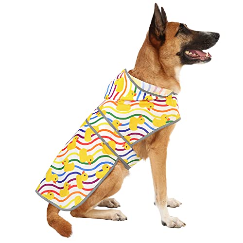 Dog Raincoat for Large Dogs Waterproof Jacket Hooded Rain Coats with Reflective Strips Leash Hole & Poncho Adjustable Fit (Rainbow,XXL) - color: Rainbow Ducks, size: XX-Large