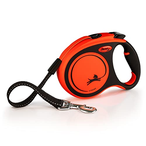 FLEXI® Xtreme Tape Retractable Dog Leash, Large, 16 ft - Orange/Black | German engineered, original flexi leash, durable quality for dogs up to 143 lbs, tangle-free, walking, reliable brake system - size: Large