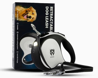 16ft Tough ABS Casing Retractable Dog Leash with Light - Suitable for Dogs Up to 55lbs - Tangle Free 360 Rotation & One Hand Brake Lock System - No Pull, Suitable for Training & Walking
