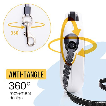 Award-Winning Retractable Dog Leash for Small and Medium Dogs (Max 55 lbs), Clip & Go System with Reflective Tape and Ergonomic Handle, Includes Clips, Poop Bag Holder and Dispenser, White - color: White, size: S/M - Up to 55 Lbs