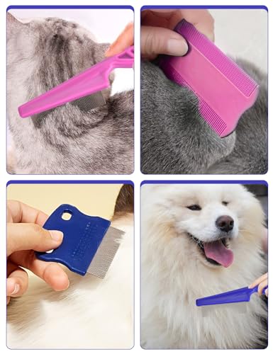 Flea Comb for Cats Dogs, 6 Pack Flea and Lice Grooming Comb Set for Cats, Pet Grooming Tools for Small, Medium & Large Pets (Pink & Blue) - color: Blue&Pink 8P