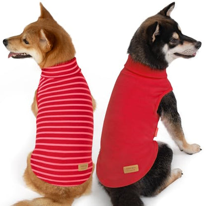 KYEESE 2Pack Dog Sweater Soft Pets Fleece Sweater Stretchy Dog Outfit for Small Dogs Boy Girl Comfy Sleeveless Doggie Sweatshirt Turtleneck Pet Coat Warm Lightweight Dogs Clothes Red,M - color: 9# Red+Red Stripe, size: Medium (7-11lbs)