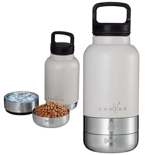Insulated 32oz Stainless Steel Dog Water Bottle with Food & Water Bowls, Leak-Proof Pet Travel Dispenser for Dogs, Portable for Hiking, Walking, Outdoor - color: Storm Gray