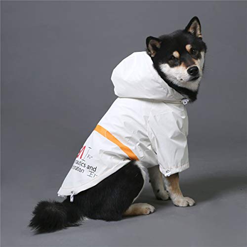 ChoChoCho NASA Dog Raincoats, Reflective Rain Jacket Water Proof, Dog Clothes, Cat & Puppy Stylish Streetwear Outfit (White, S) - color: NASA-White, size: S (Chest: 9.5''-13' / Suggest: 2-5 lbs)