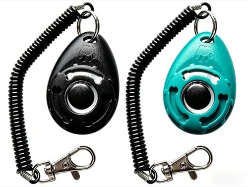 2 Pack Pet Training Clicker with Wrist Strap - New Black & Blue Dog Training Clickers - color: Black+Blue