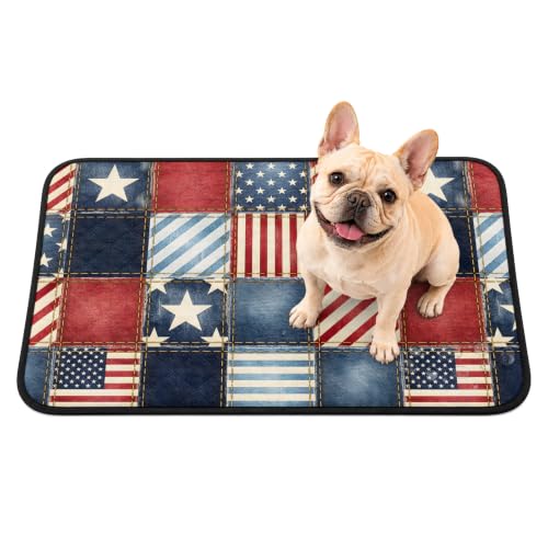 Washable Pee Pads for Dogs & Cats Independence Day Waterproof Leakproof Non-Slip Super Absorbent 4th of July Patriotic Star Patchwork Reusable Training Pad for Potty Crate Playpen Bed Sofa 24"x36" - color: Blue, Red, White, size: 24" L x 36" W